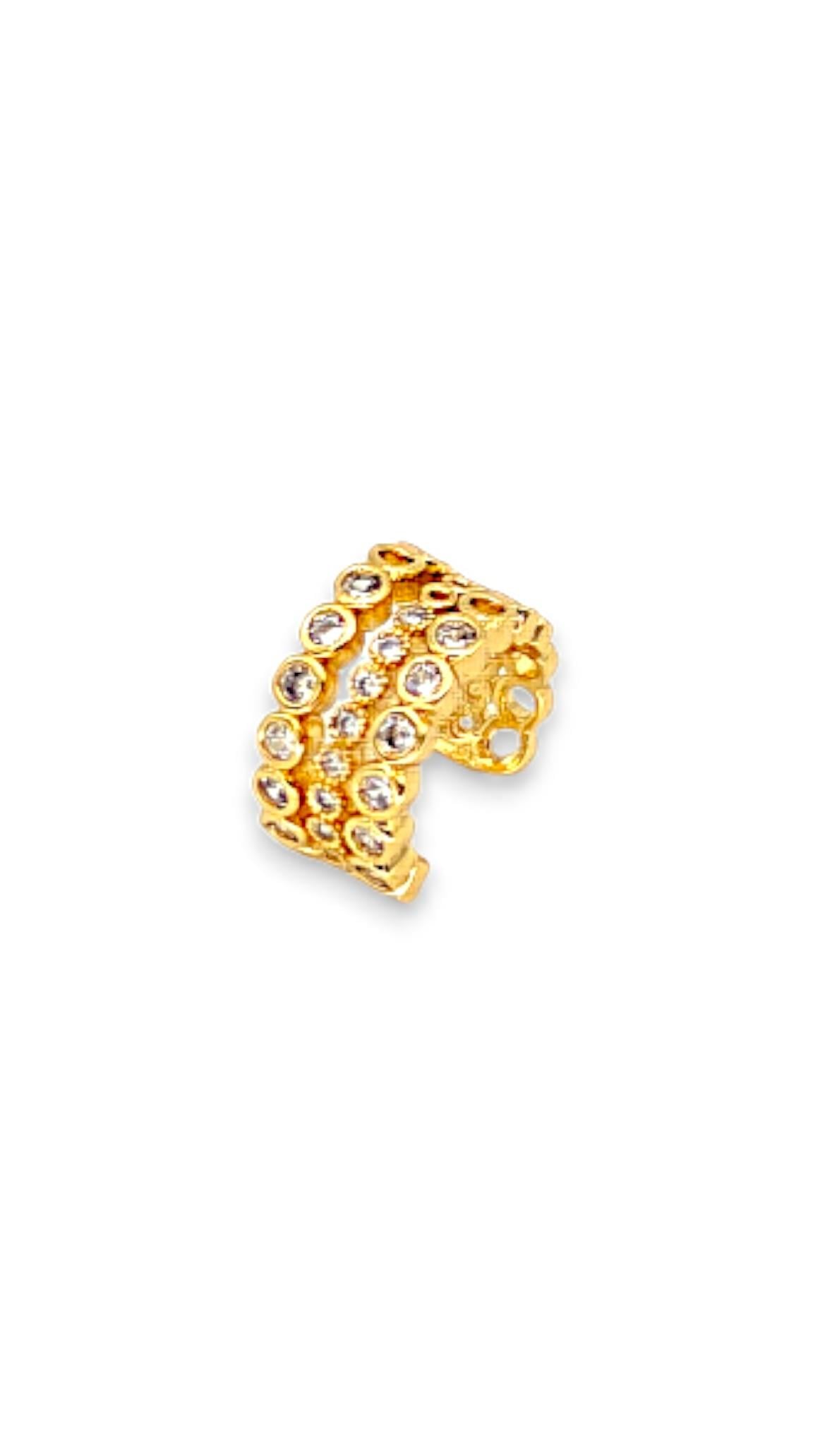 Taşlı Zincir Görünümlü Gold Earcuff