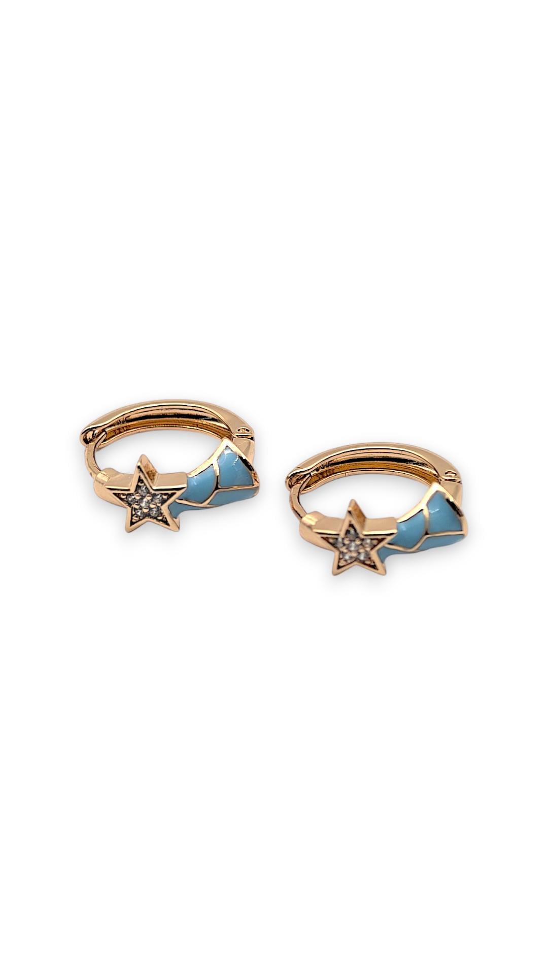 Turkuaz Kuyruklu Yıldız Halka Küpe Gold 1.5cm