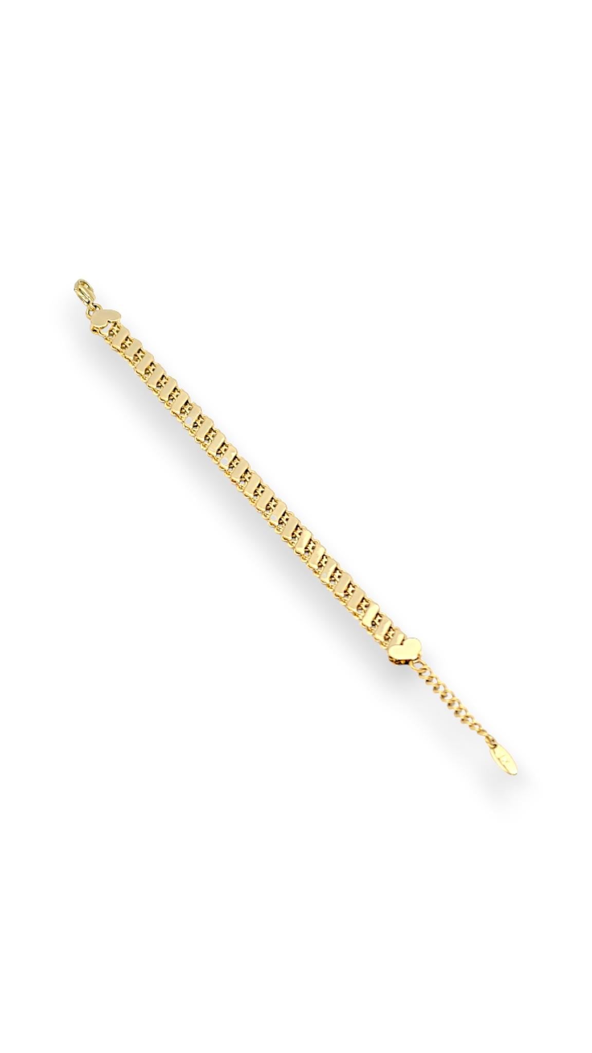 Verev çizgili kalp detay zincirli 14K gold 23 cm bileklik