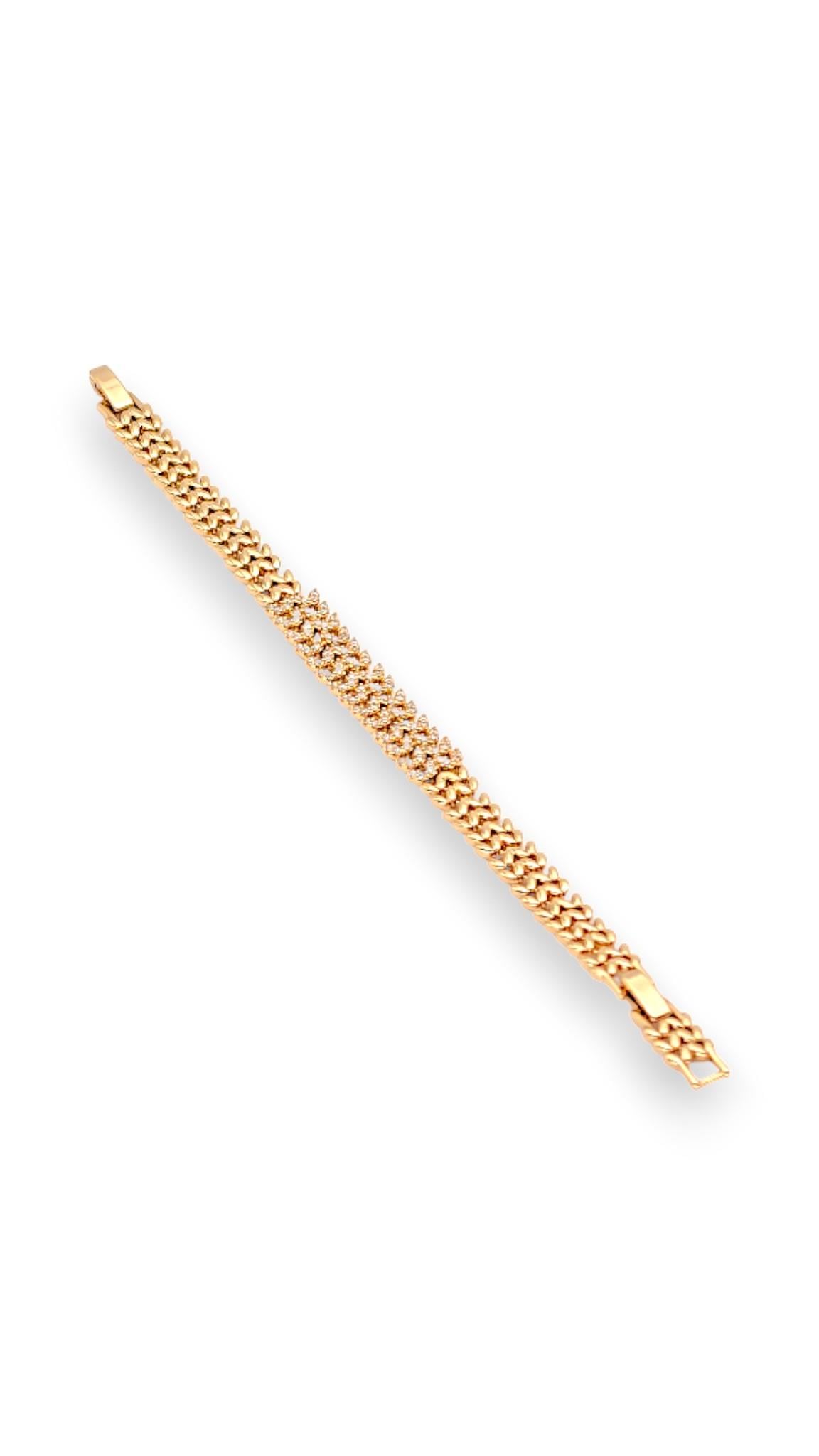 W Plaka Taşlı Gold Bileklik 19cm