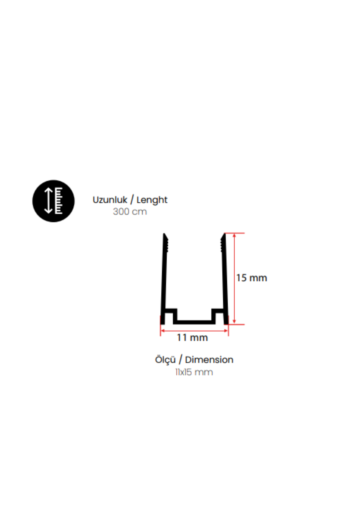 ALÜMİNYUM NEON LED KANAL PROFİLİ (11X15  CM & BOY=3 METRE)