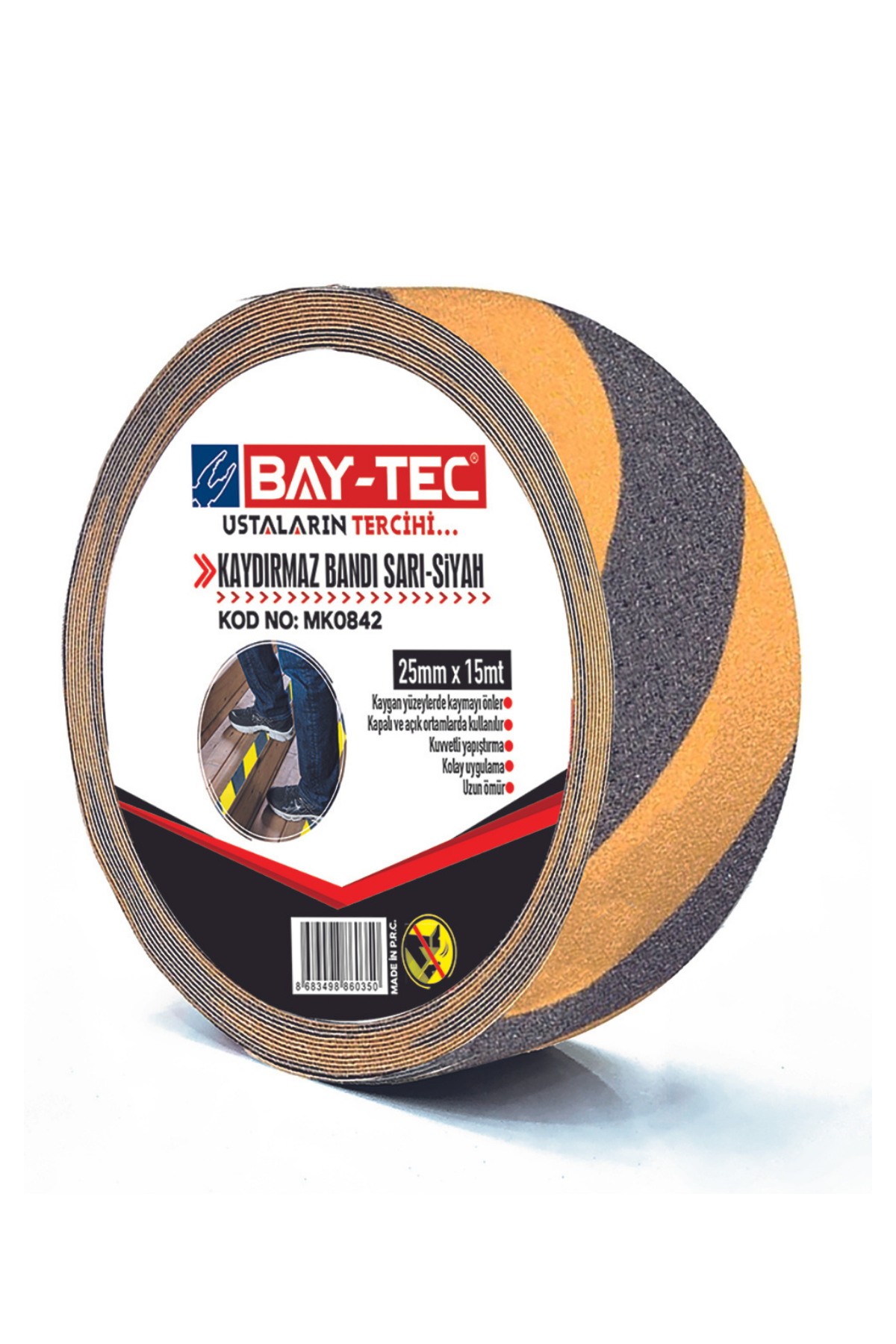 BAY-TEC KAYDIRMAZ BANDI SARI-SİYAH   25mmx15m