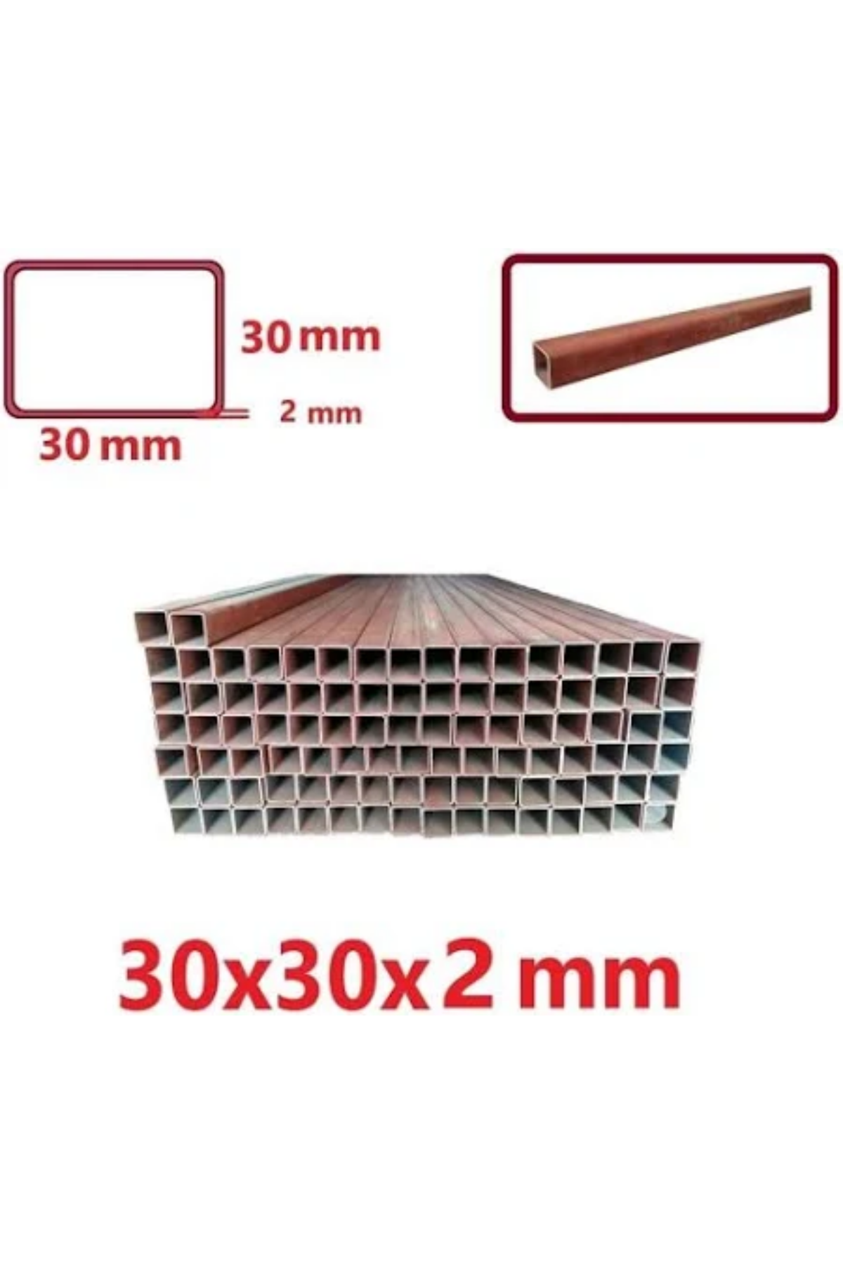BOYALI KUTU PROFİL 30X30 2 MM BOY=6 MT
