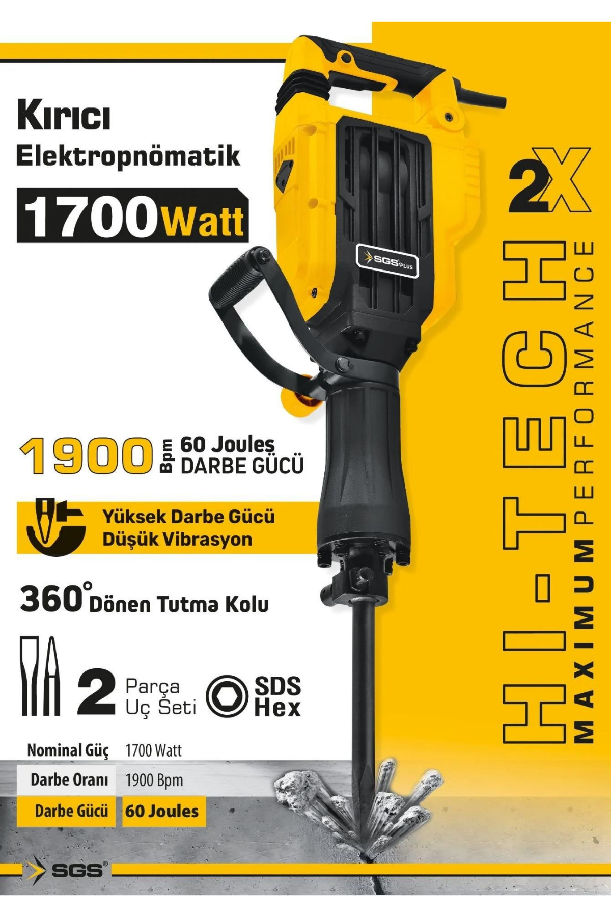 ELEKTROPNOMATİK KIRICI SDS HEX 1700 WATT 60 JOULES