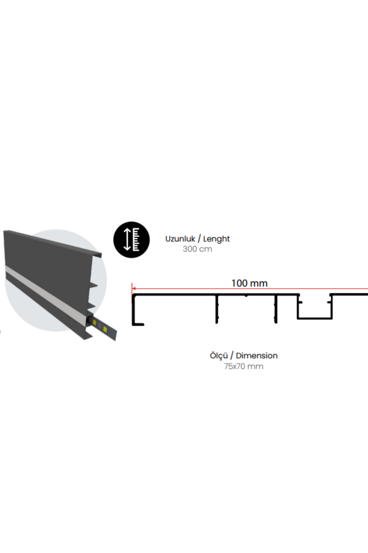 GLOBAL SÜPÜRGELİK LED PROFİLİ (100 MM)