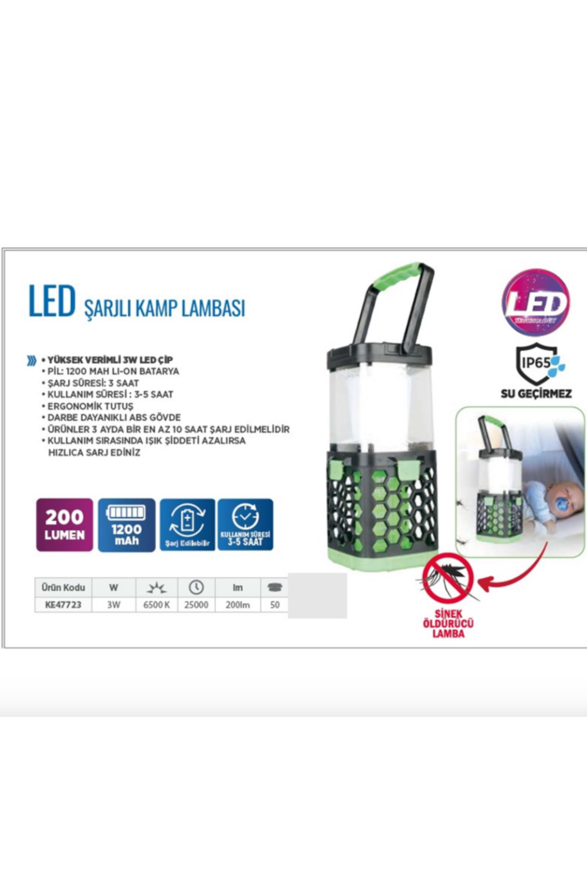 KLAUS MOR IŞIKLI KAMP LAMBASI (3 W & 1200 MAH & 200 LÜMEN)