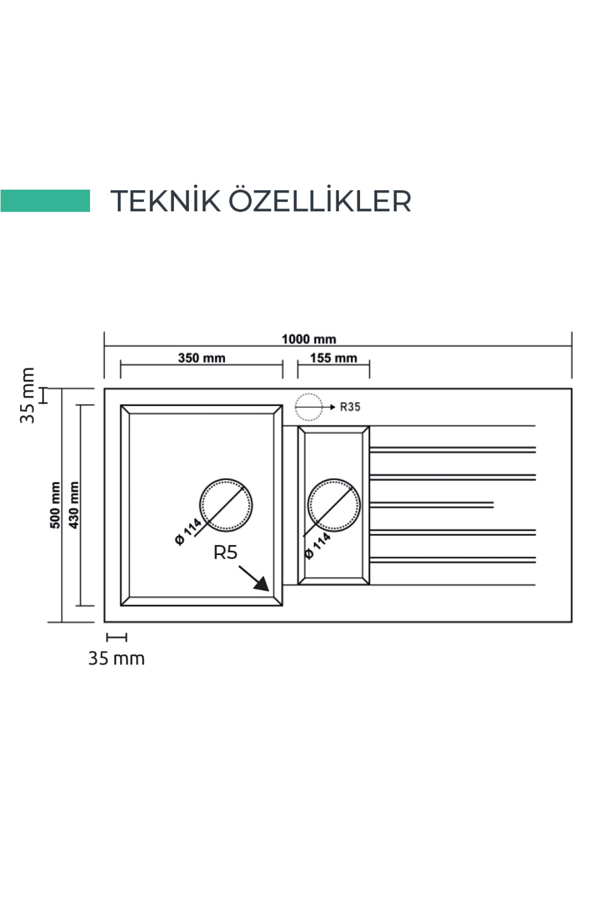 REALSTONE KREM  P05 TROYA 100  1000X500 1.5 GÖZ DAMLALIKLI GRANİT EVİYE