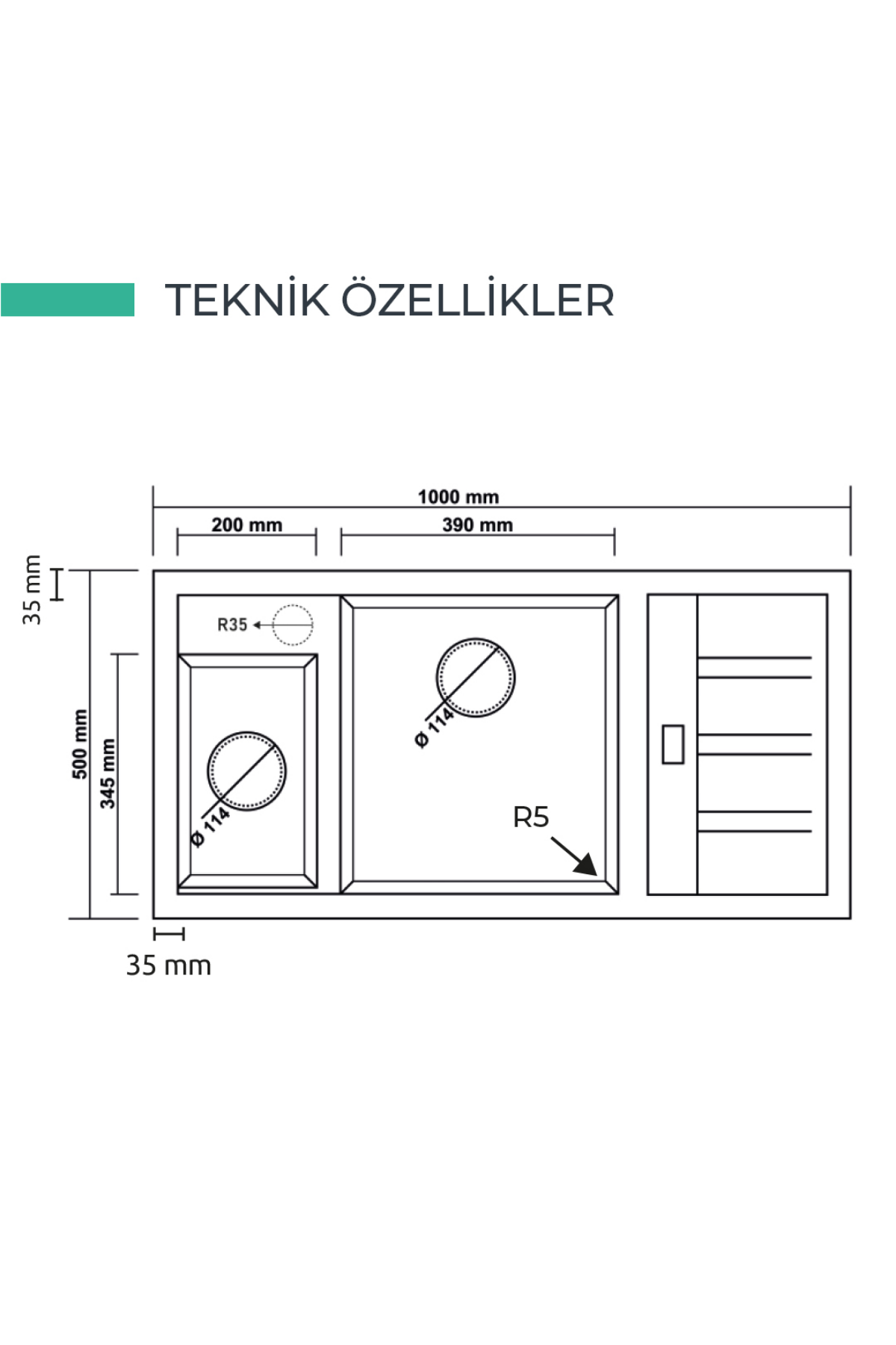 REALSTONE  P24 ARTEMİS KREM 1000X460 1.5 GÖZ DAMLALIKLI GRANİT EVİYE