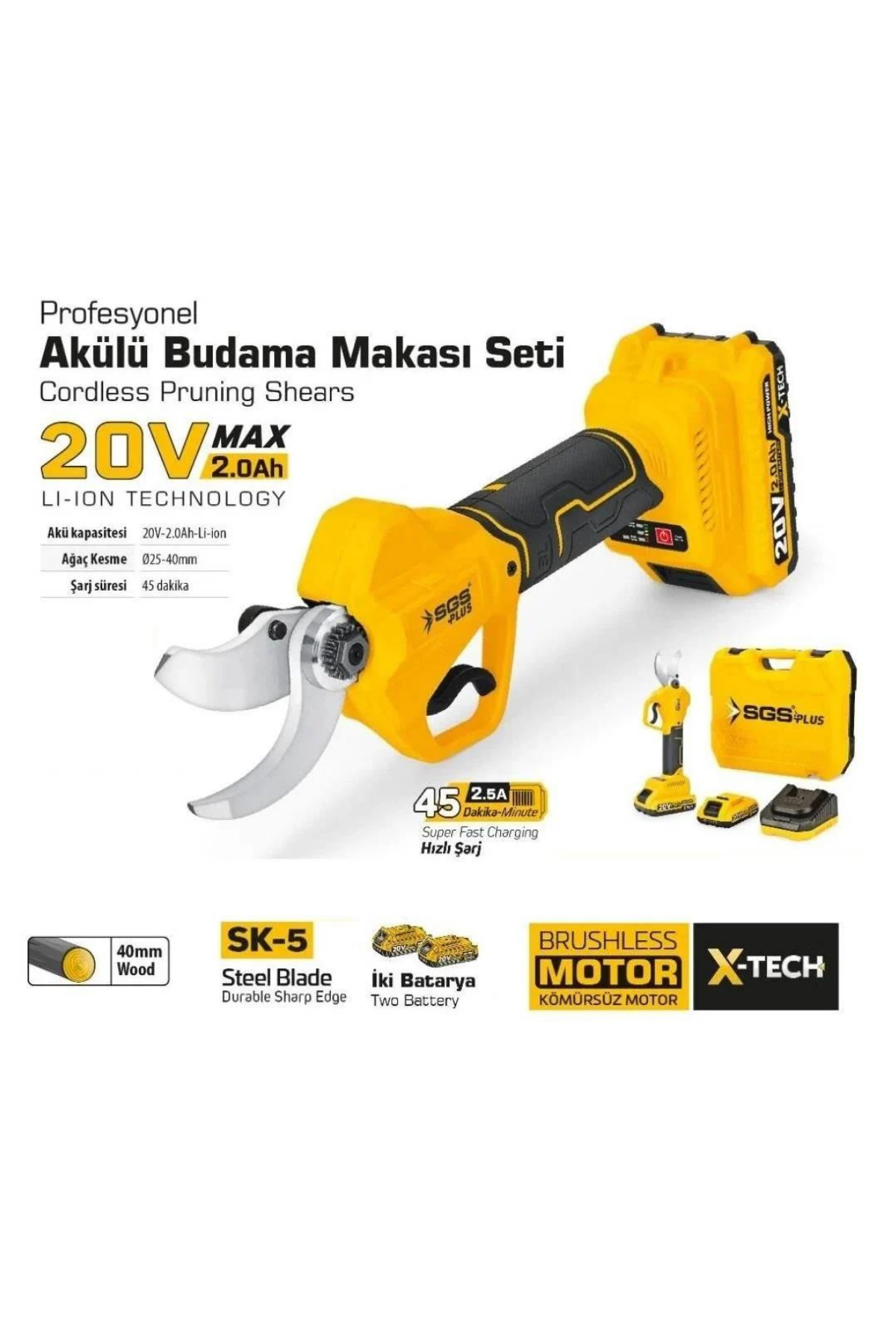 SGS AKÜLÜ BUDAMA MAKASI 20 V (KÖMÜRSÜZ MOTOR )
