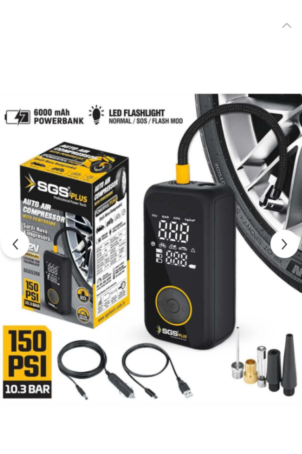 SGS ŞARJLI HAVA KOMPRESÖRÜ DİJİTAL (12 V & 6.0 AH & 150 PSI)