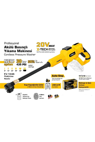 AKÜLÜ BASINÇLI YIKAMA MAKİNESİ 30 BAR 435SPSI 1*2,0 AH