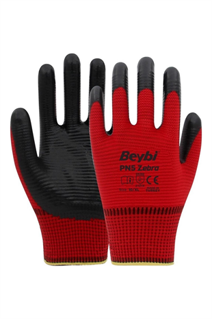 BEYBİ KIRMIZI-SİYAH ELDİVEN NİTRİL PN-5 ZEBRA NO:10
