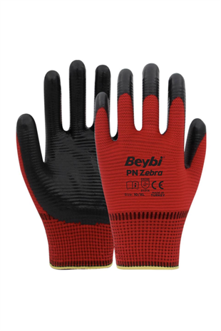 BEYBİ KIRMIZI-SİYAH NİTRİL ELDİVEN PN-ZEBRA NO:9