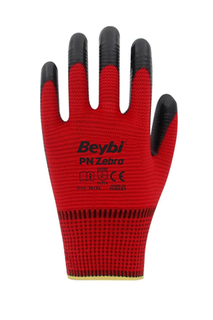 BEYBİ KIRMIZI-SİYAH NİTRİL ELDİVEN PN-ZEBRA NO:9