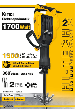 ELEKTROPNOMATİK KIRICI SDS HEX 1700 WATT 60 JOULES