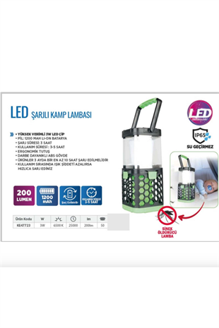 KLAUS MOR IŞIKLI KAMP LAMBASI (3 W & 1200 MAH & 200 LÜMEN)