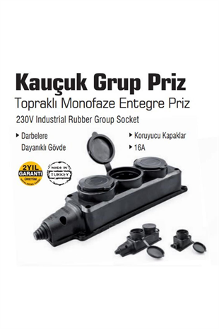 MONOFAZE KAUÇUK ÜÇLÜ PRİZ (1*16A)
