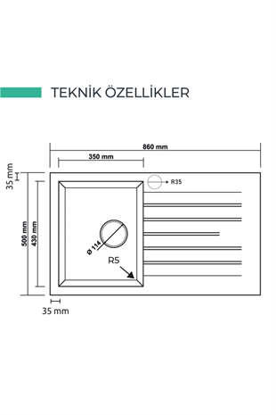 REALSTONE KREM P04 TROYA 86 860X500 DAMLALIKLI GRANİT EVİYE