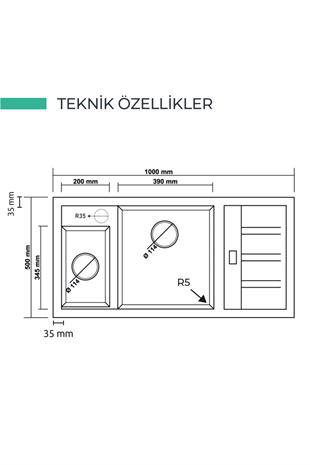 REALSTONE  P24 ARTEMİS KREM 1000X460 1.5 GÖZ DAMLALIKLI GRANİT EVİYE