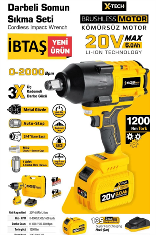 SGS DARBELİ KÖMÜRSÜZ SOMUN SIKMA SETİ (1200 NM & TORK 3/4 & 1X6.0 AH)