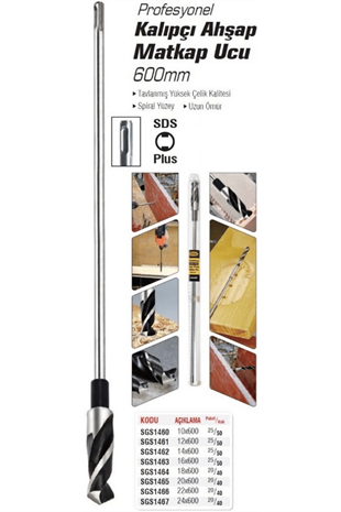 SGS SDS KALIPÇI AHŞAP MATKAP UÇU 16X600