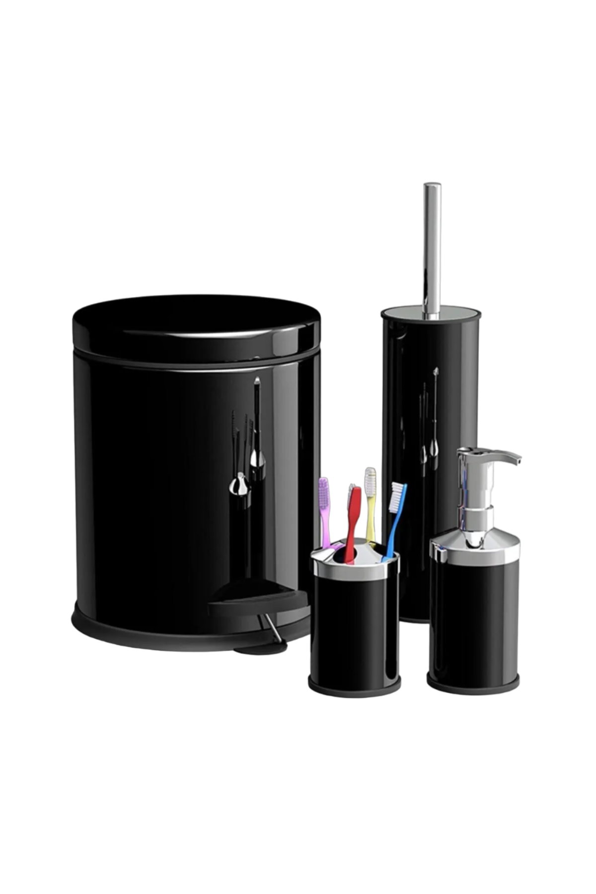 BOYALI 4'LÜ SET SİYAH PEDALLI ÇÖP KOVASI