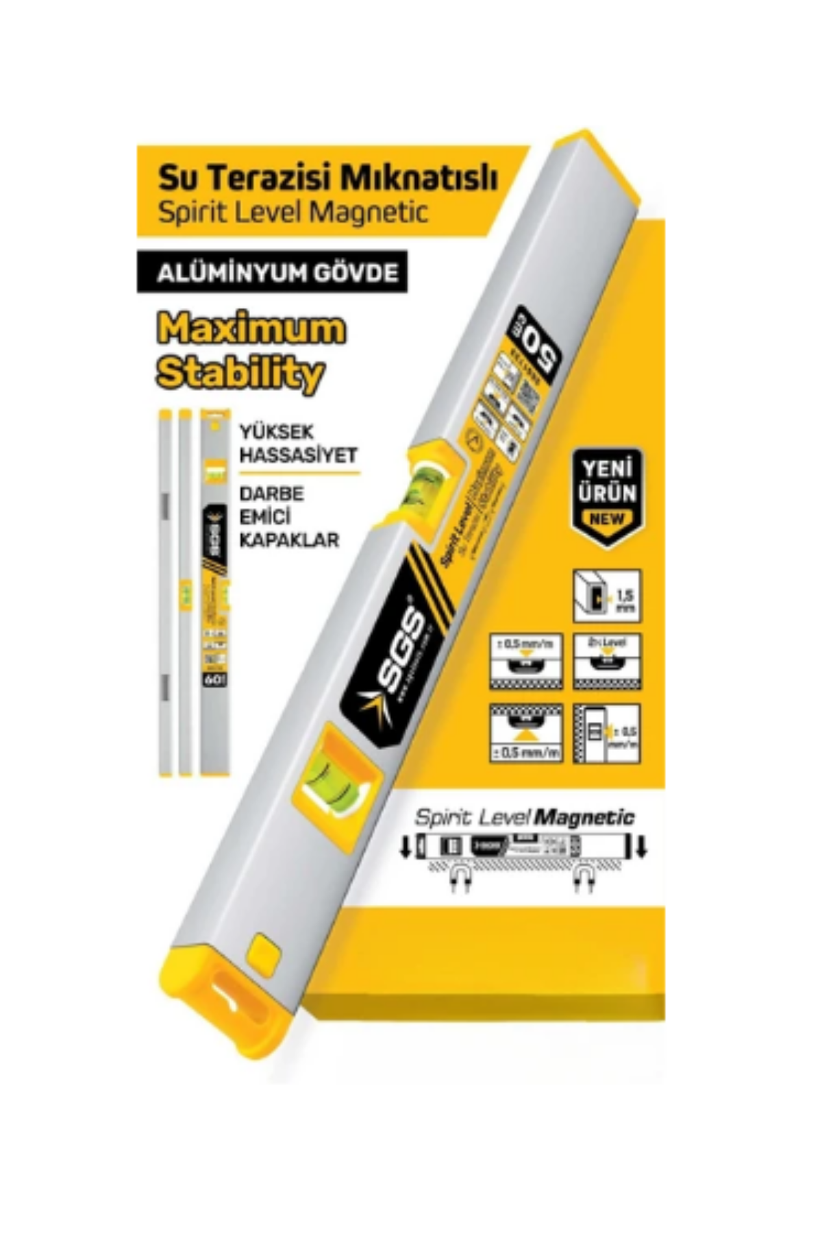 SGS ALÜMİNYUM MIKNATISLI PROFESYONEL SU TERAZİSİ (50 CM)