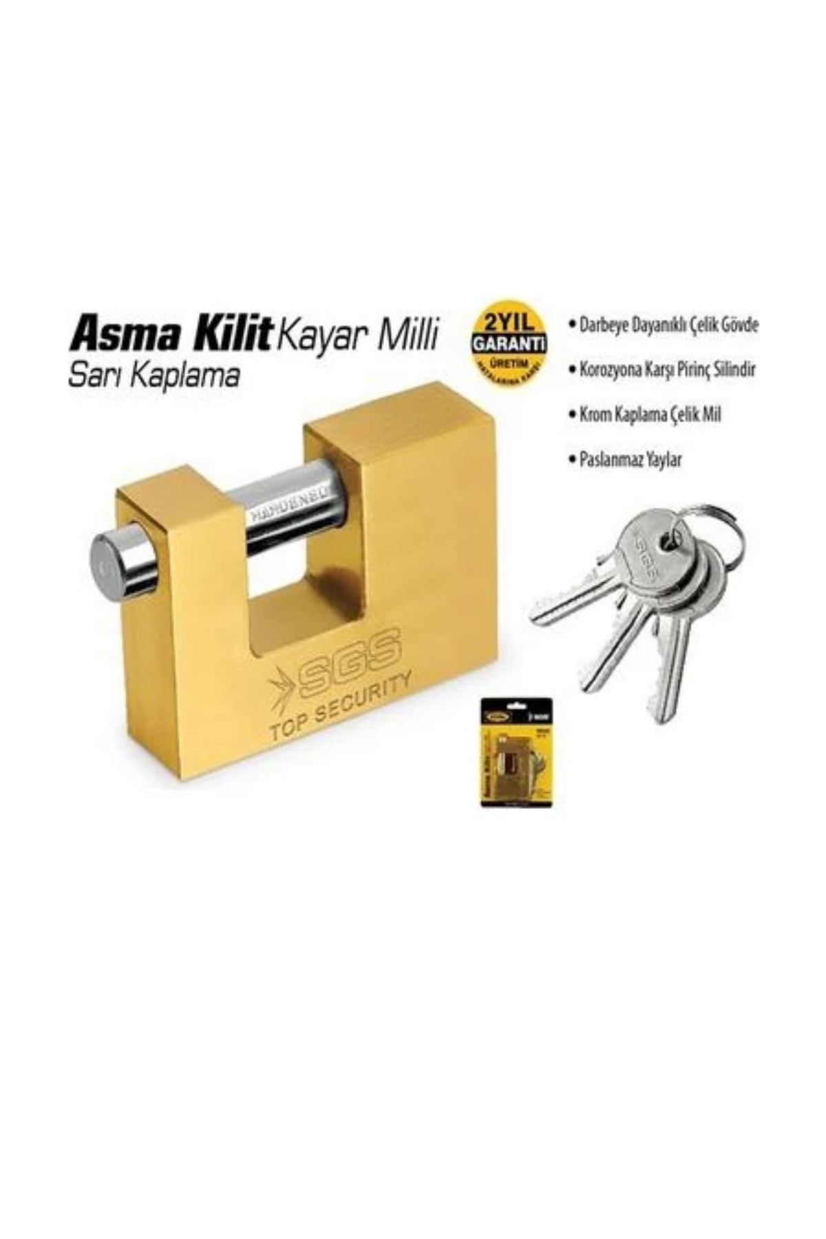 SGS ASMA KİLİT KAYAR MİLLİ SARI KAPLAMA 90MM