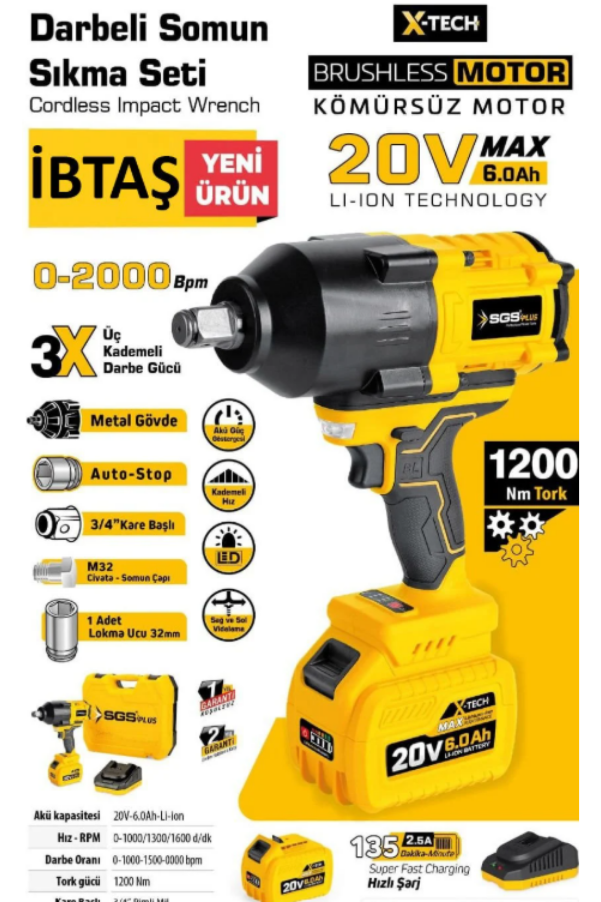 SGS DARBELİ KÖMÜRSÜZ SOMUN SIKMA SETİ (1200 NM & TORK 3/4 & 1X6.0 AH)