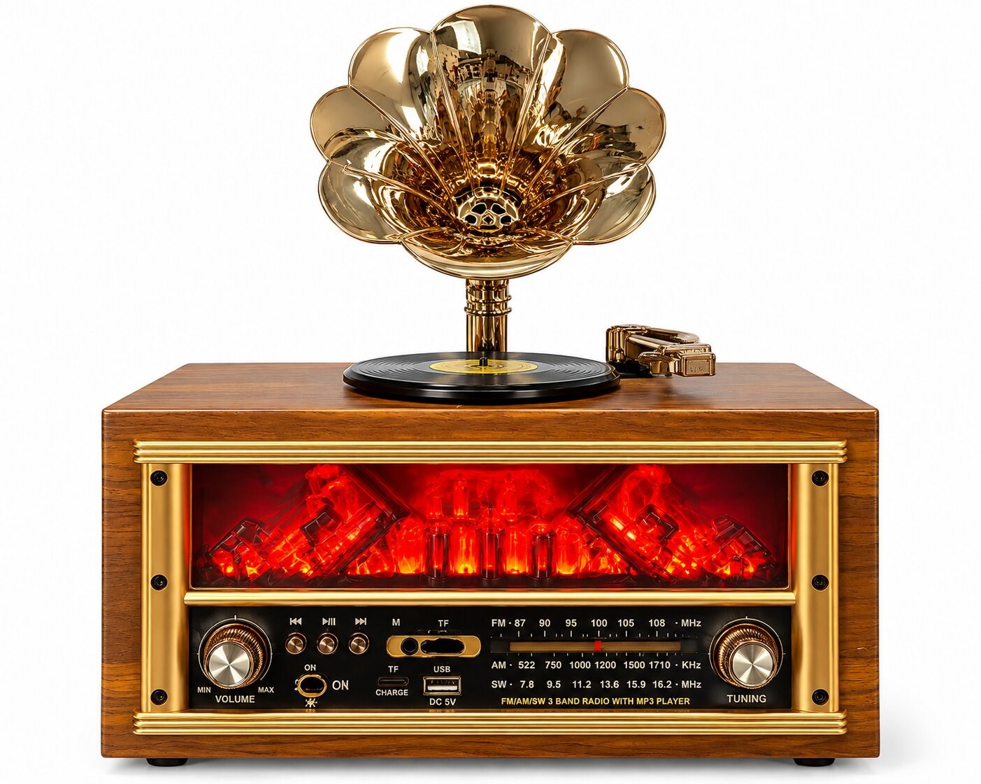 Dosound DS-05 Nostaljik Radyo Bluetooth USB TF Kart FM AM SW Şömine Efektli Ahşap Kasa