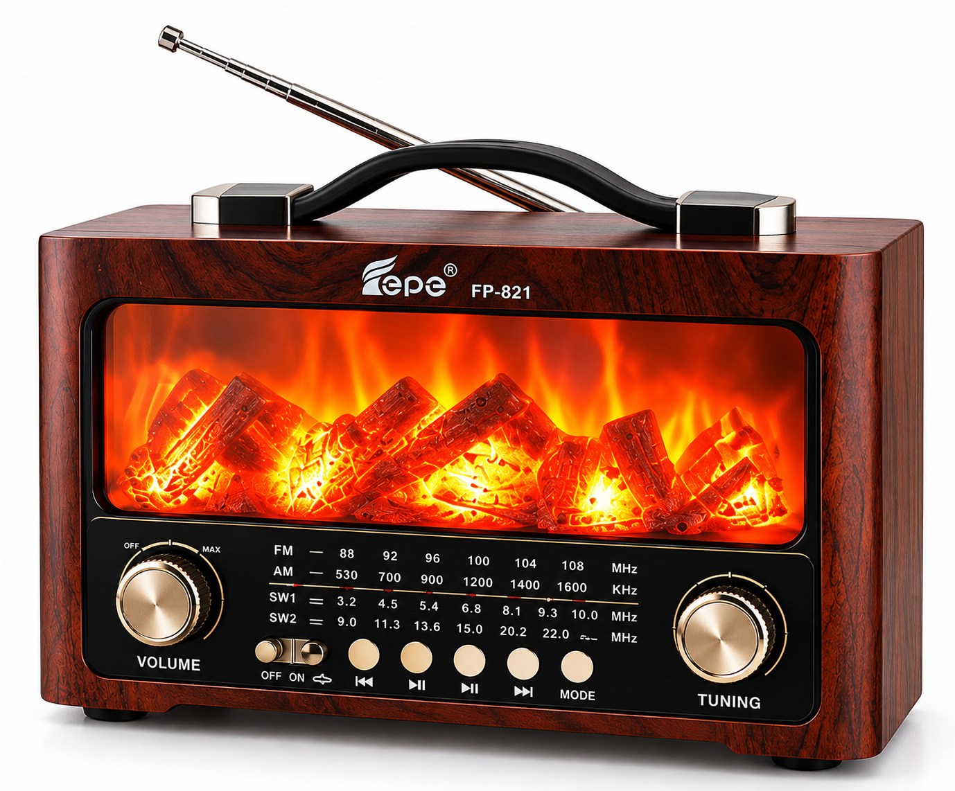 DOSOUND FP821 Şömine Efektli Retro Radyo – Bluetooth, USB, TF Kart, FM/AM/SW