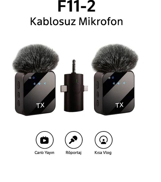Hesapli Depom Profesyonel F11-2 Kablosuz Çift Mikrofon Verici ile Kesintisiz Canlı Yayın, Röportaj & Vlog Uyumlu