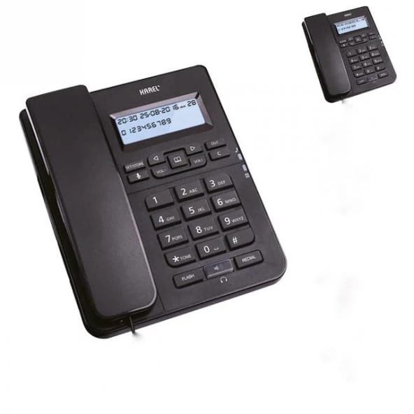 Karel TM145 Ekranlı Masaüstü Kablolu Telefon Siyah – Ofis Tipi Sabit Hat Uyumlu 2’li Paket