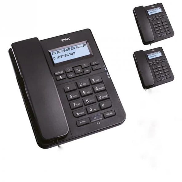 Karel TM145 Ekranlı Masaüstü Kablolu Telefon Siyah – Ofis Tipi Sabit Hat Uyumlu 3’lü Paket