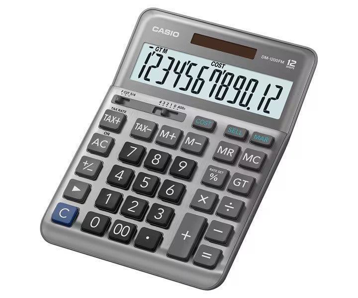 Casio DM-1200FM 12 Hane Masaüstü Hesap Makinesi – Vergi ve Kar Marjı Hesaplamalı Metal Gövdeli Ofis Tipi Calculator