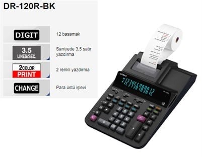 Casio DR-120R 12 Haneli Şeritli Hesap Makinesi – Masaüstü Profesyonel Yazdırmalı Hesap Makinesi (Fişli, Ofis Tipi, Büyük Ekran)