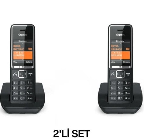 Gigaset Comfort 550 Siyah DECT Telefon 2'li Set – Büyük Renkli Ekranlı Kablosuz Ev ve Ofis Telefonu