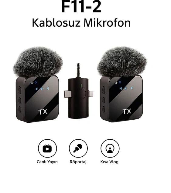 Hesapli Depom Profesyonel F11-2 Kablosuz Çift Mikrofon Verici ile Kesintisiz Canlı Yayın, Röportaj & Vlog Uyumlu