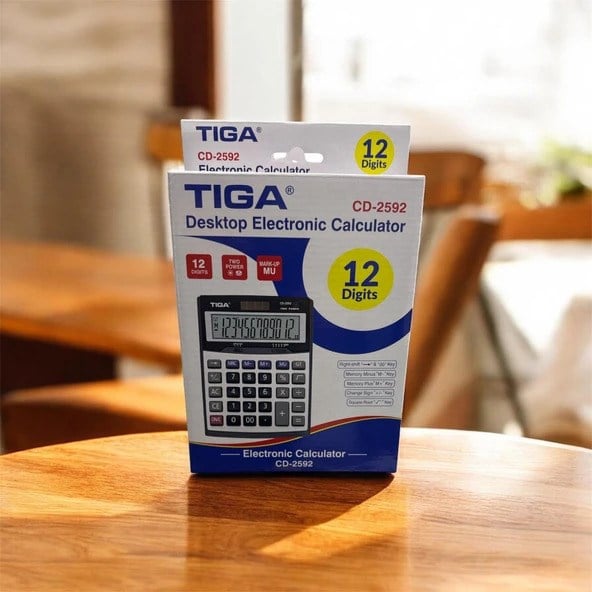 Tiga CD-2592 12 Haneli Masaüstü Hesap Makinesi Metal Yüzey Büyük Ekran Profesyonel Ofis Tipi Hesap Makinesi