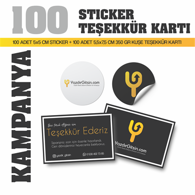 100 lük Sticker ve Teşekkür Kartı