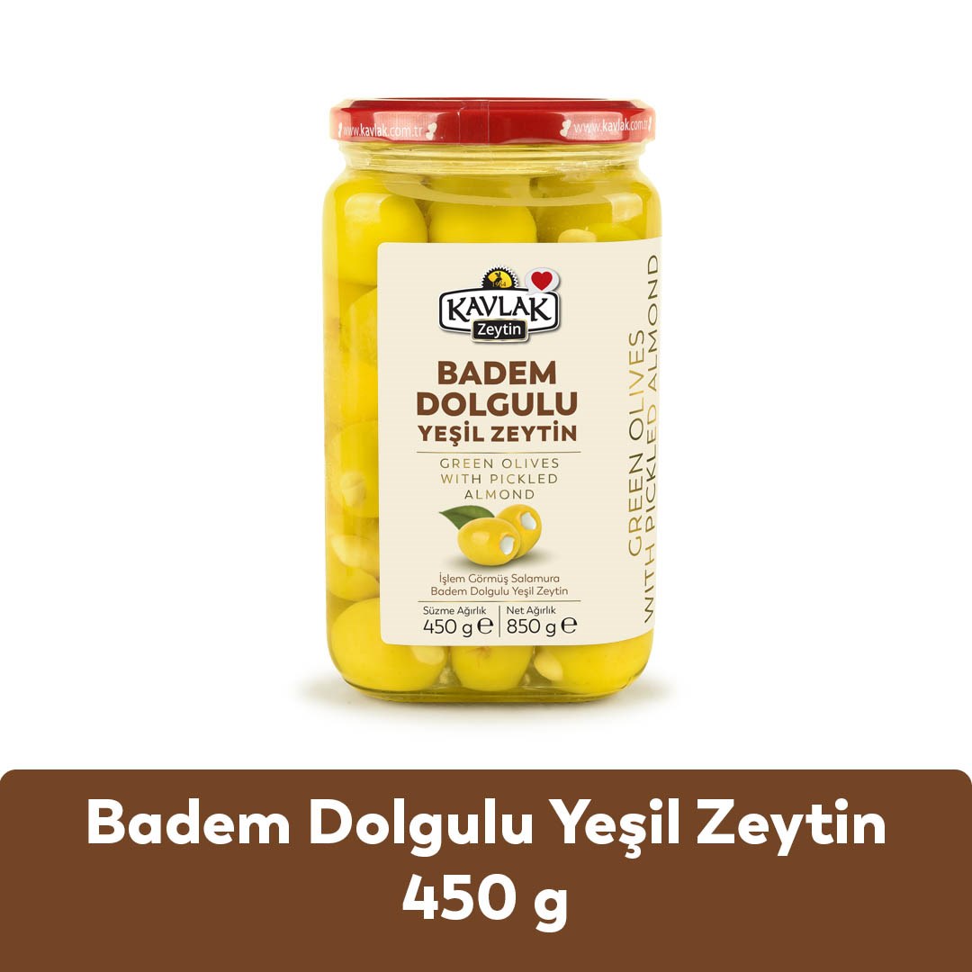 Badem Dolgulu Yeşil Zeytin 450 Gr Cam Kavanoz