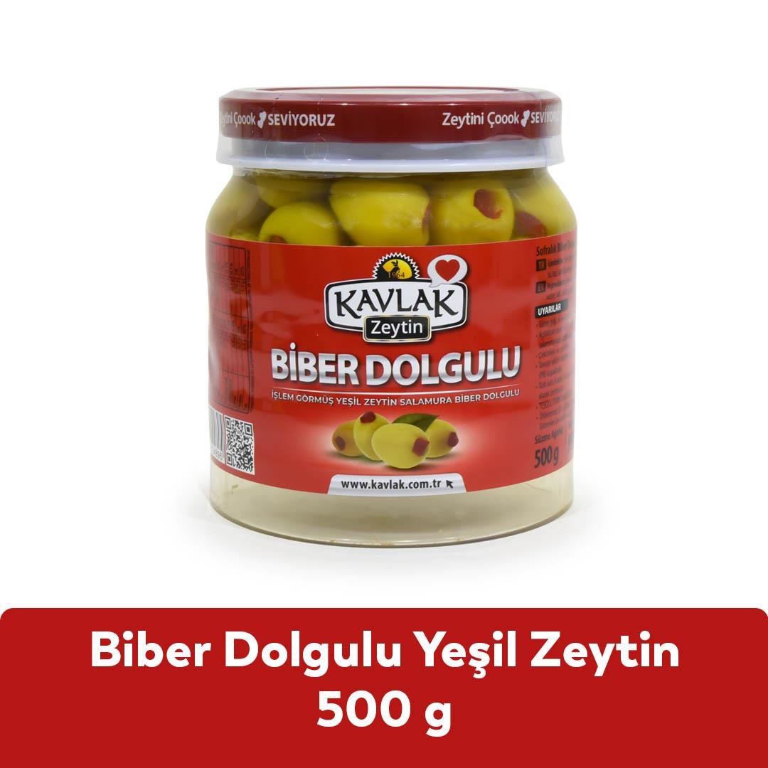 Biber Dolgulu Yeşil Zeytin 500 Gr