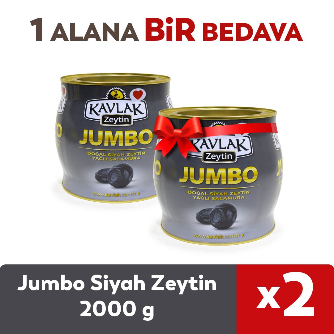 Jumbo Gemlik Siyah Zeytin 2 kg ( 2kg brüt x 2 ) 1 ALANA 1 BEDAVA