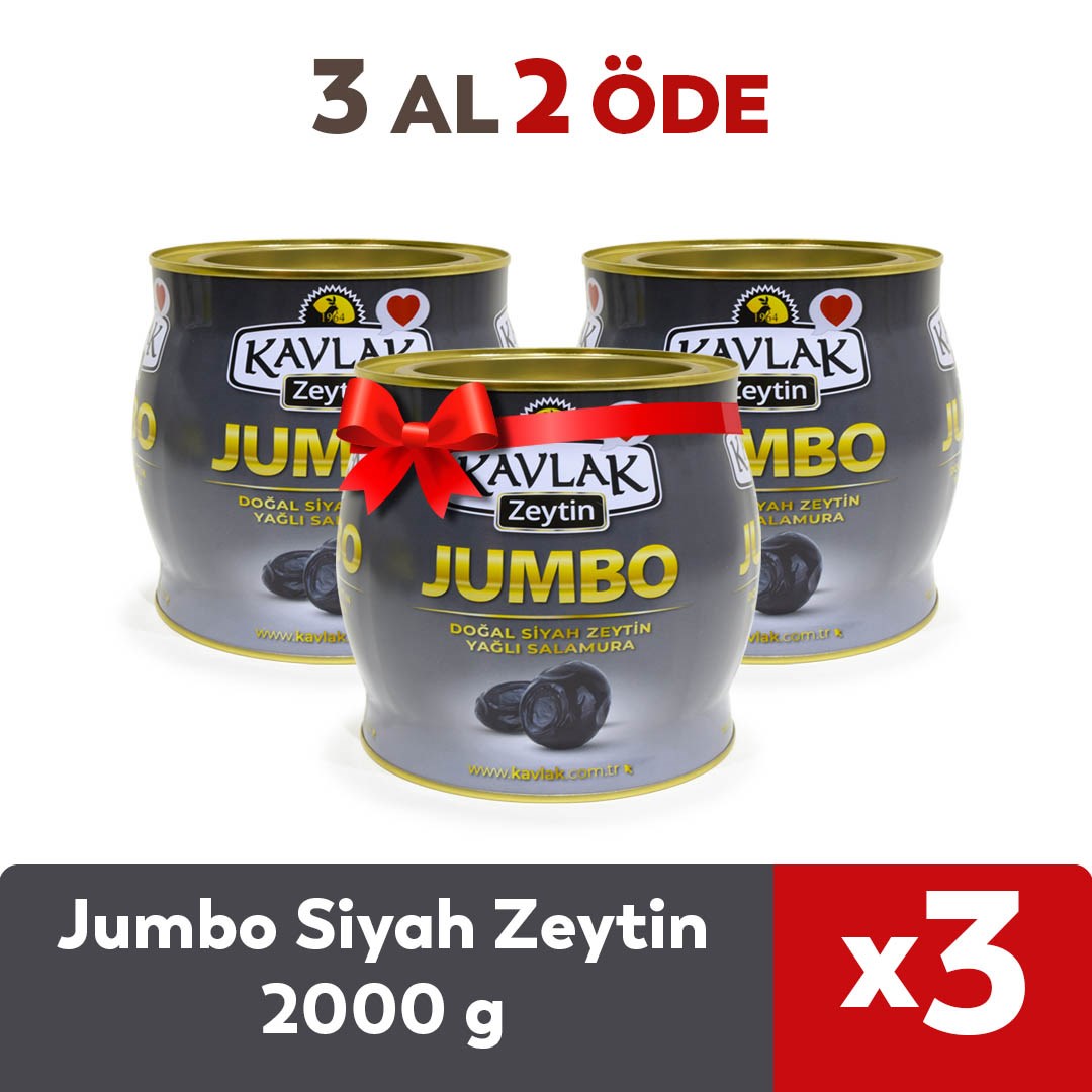 Jumbo Gemlik Siyah Zeytin 2 kg (  2kg brüt x 3 ) 3 AL 2 ÖDE