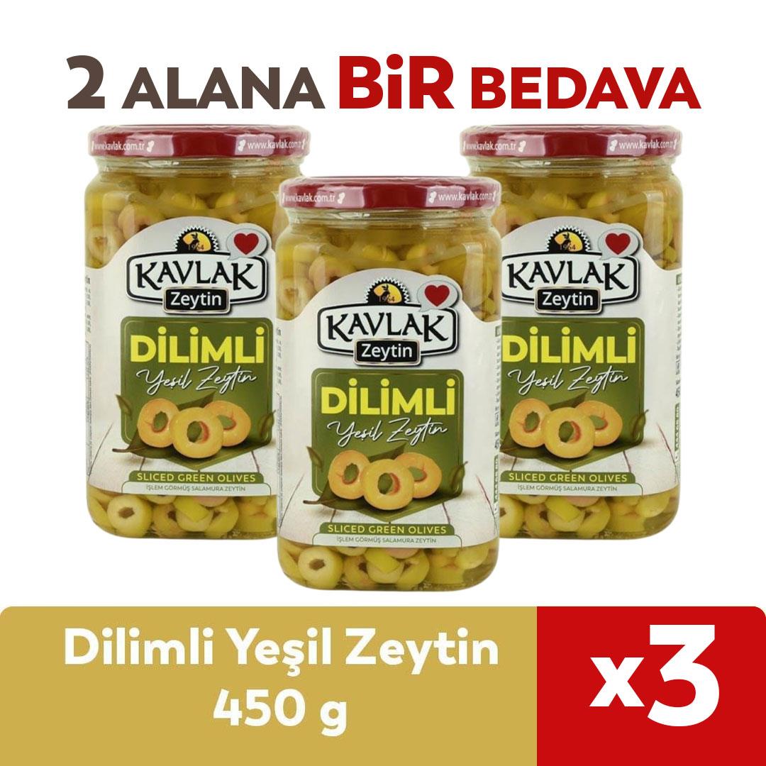 450 GR YEŞİL DİLİMLİ ZEYTİN 2 ALANA 1 BEDAVA 