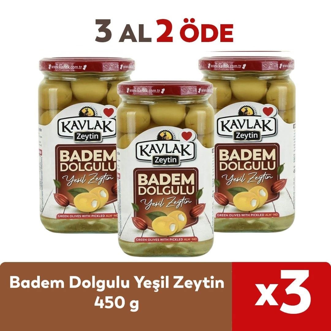 Badem Dolgulu Yeşil Zeytin 450 Gr Cam Kavanoz 3 Al 2 Öde