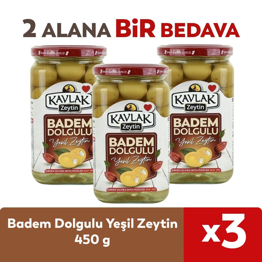 Badem Dolgulu Yeşil Zeytin 450 Gr Cam Kavanoz 2 ALANA 1 BEDAVA 