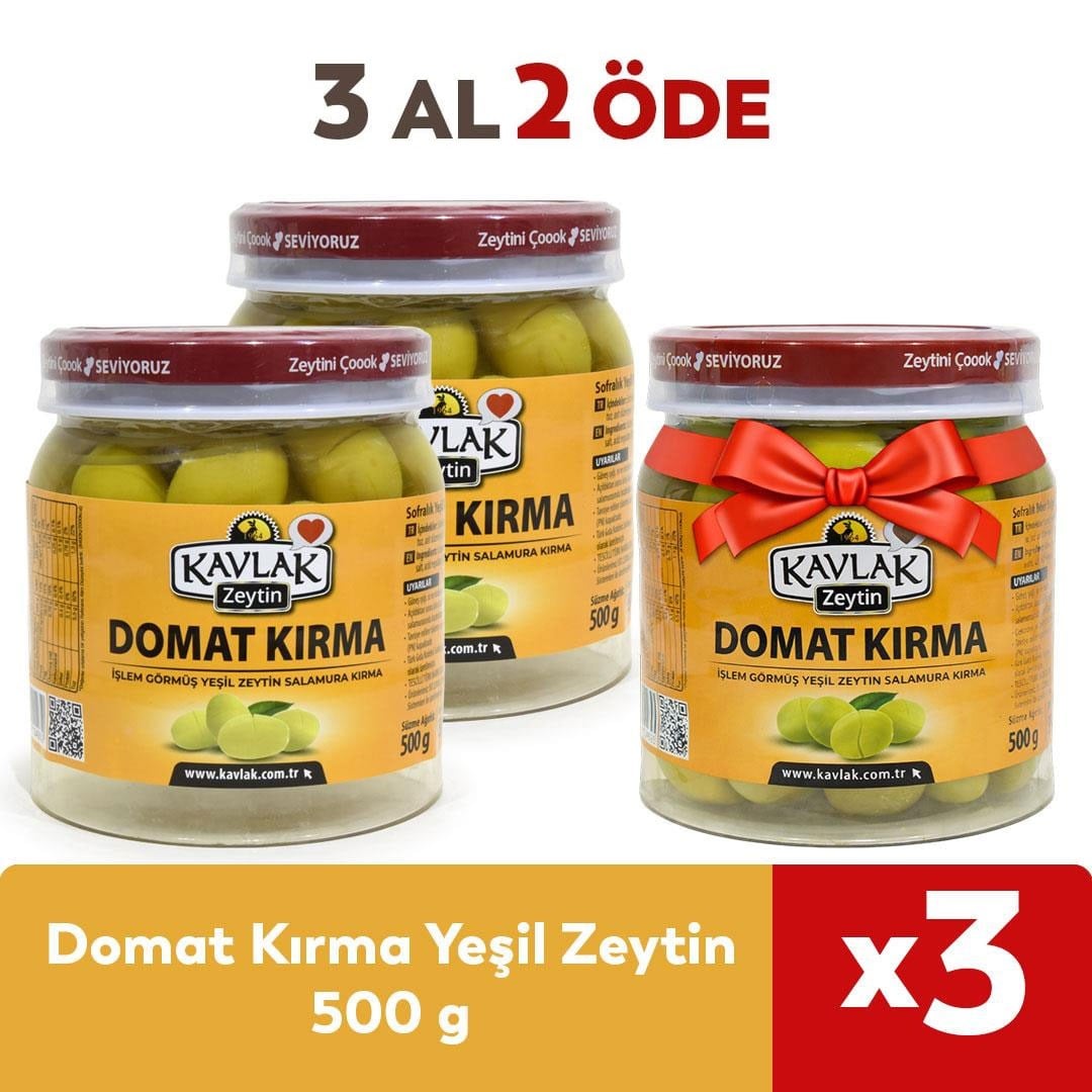 Domat Kırma Yeşil Zeytin 500 Gr 3 Al 2 Öde