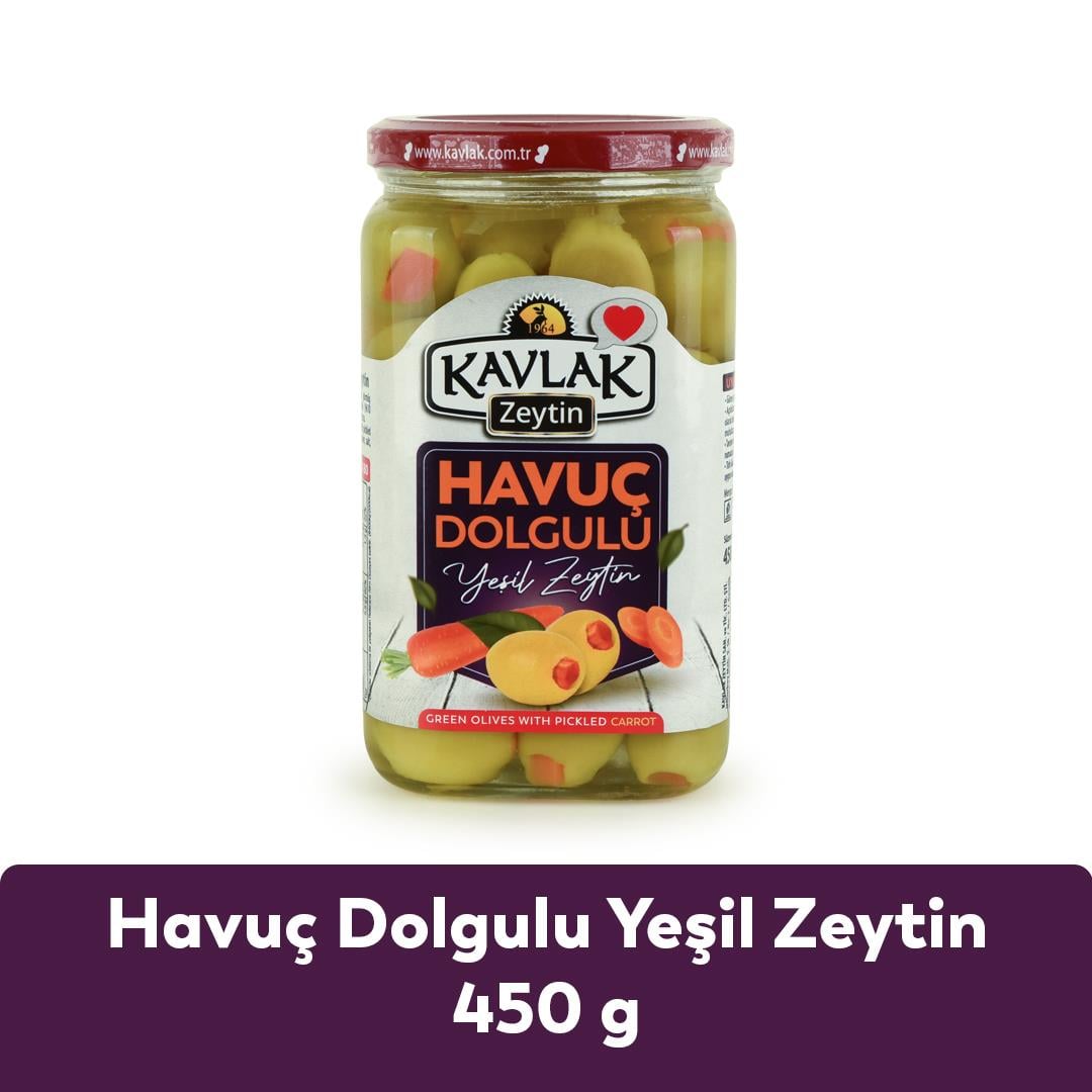 Havuç Dolgulu Yeşil Zeytin 450 Gr Cam Kavanoz