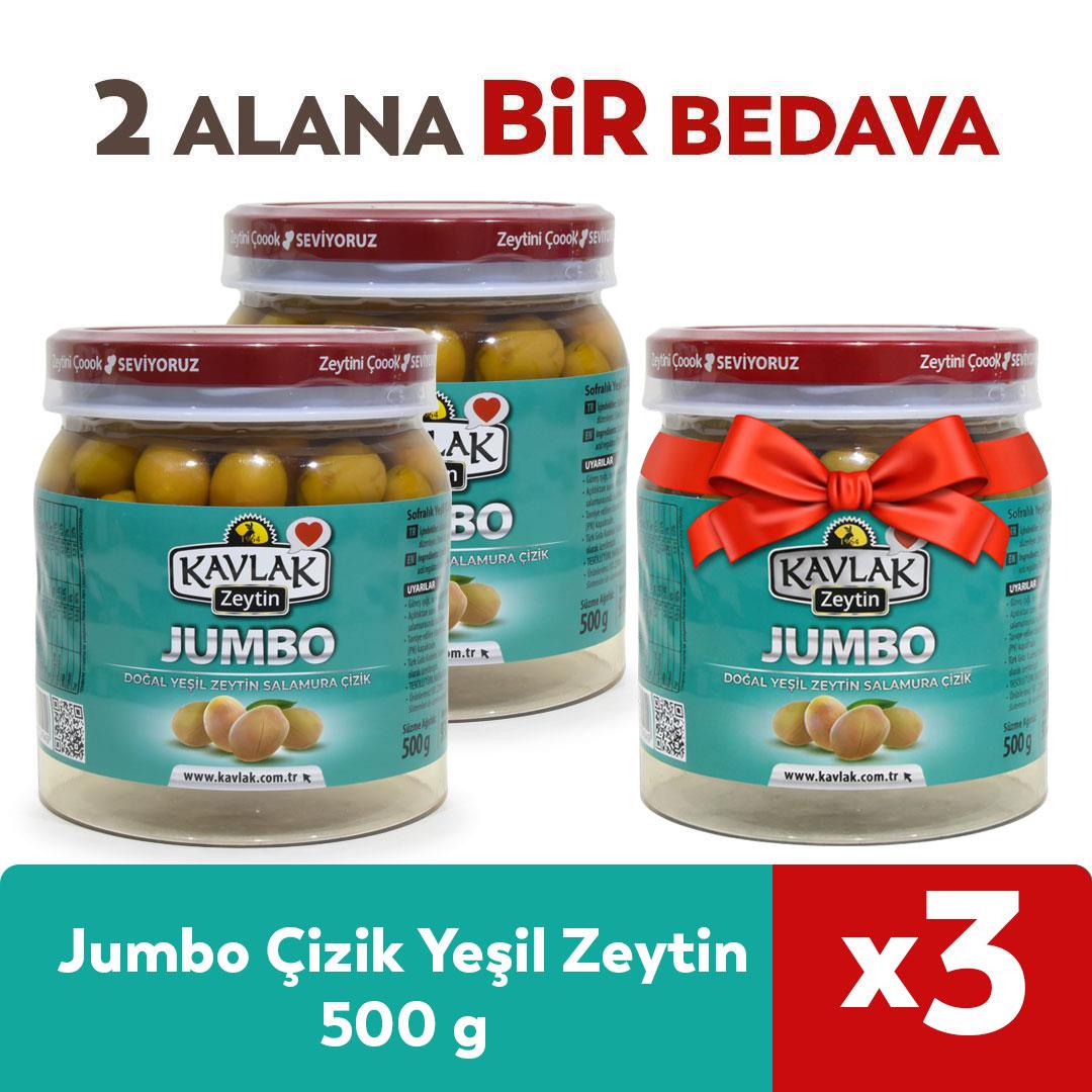 Jumbo Çizik Yeşil Zeytin 500 Gr 2 ALANA 1 BEDAVA 